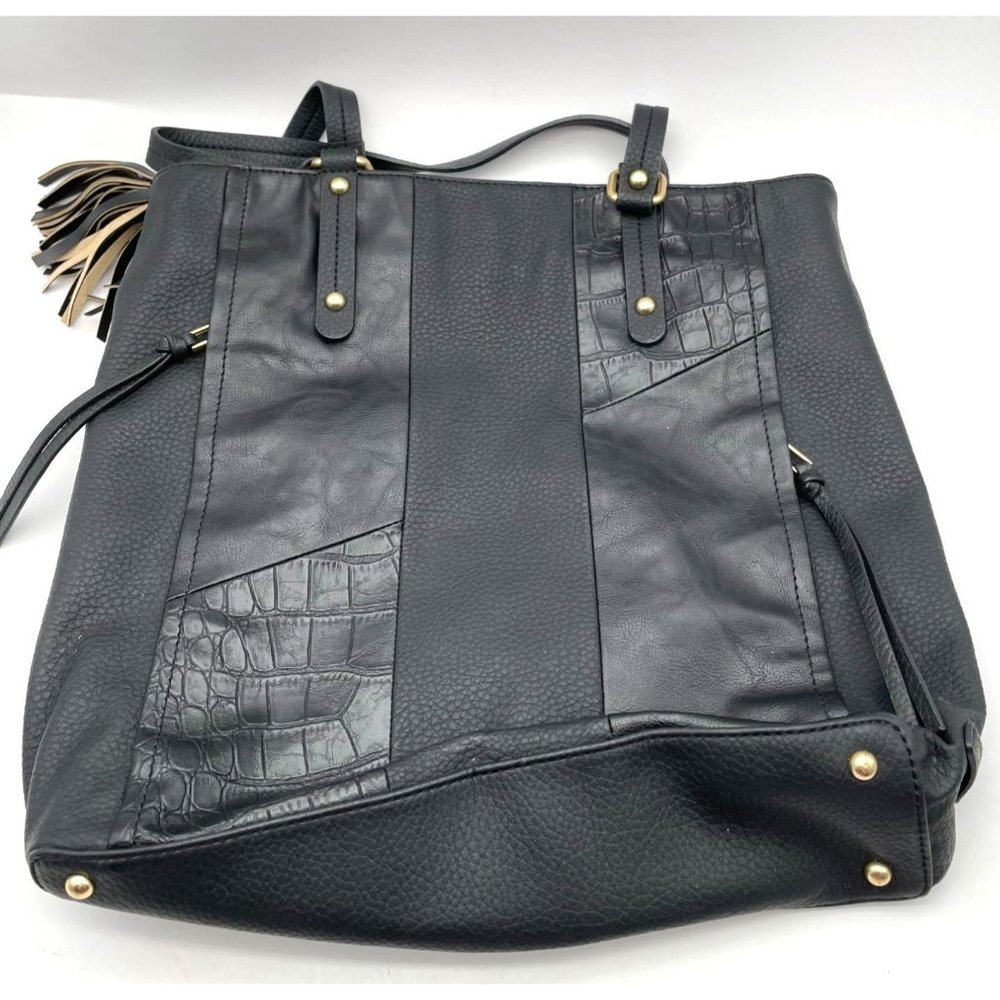 Relic by Fossil Noelle Patchwork Black Leather Tote